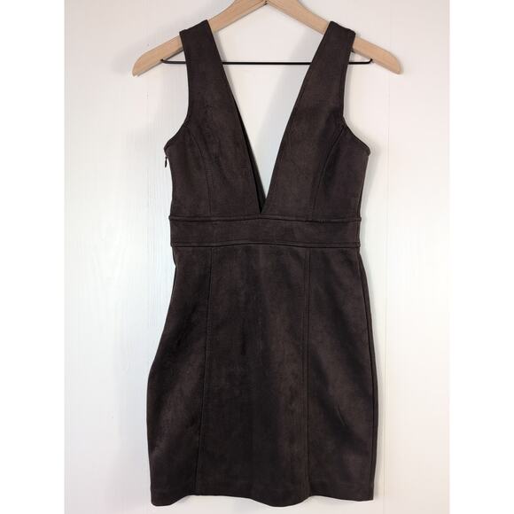 Forever 21 Brown Faux Suede Mini Dress S Belted Overall Y2K Retro Indie - Picture 4 of 15